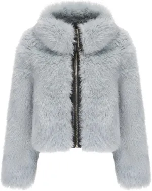FYYIYI Women Faux Fur Jacket Zip Up Large Turn-Down Collar for Short Jackets Fall and Winter Warm Fluffy Cardigan Coat