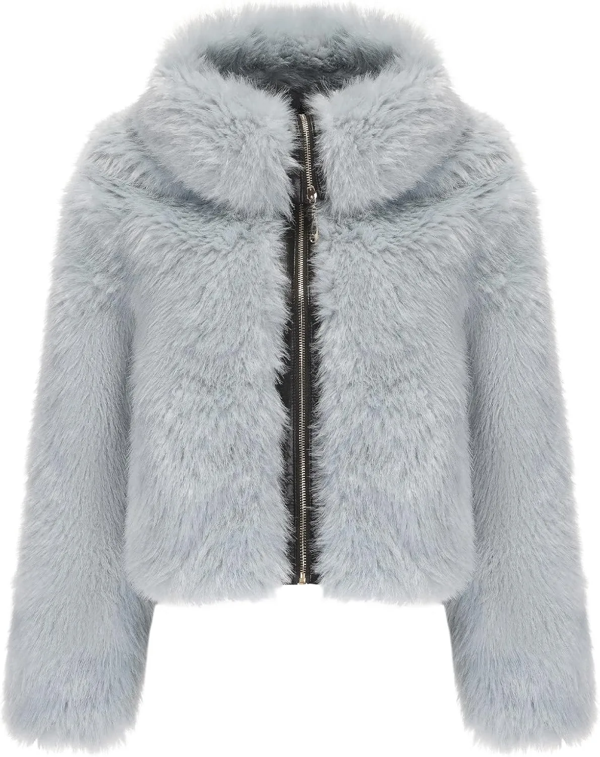 FYYIYI Women Faux Fur Jacket Zip Up Large Turn-Down Collar for Short Jackets Fall and Winter Warm Fluffy Cardigan Coat