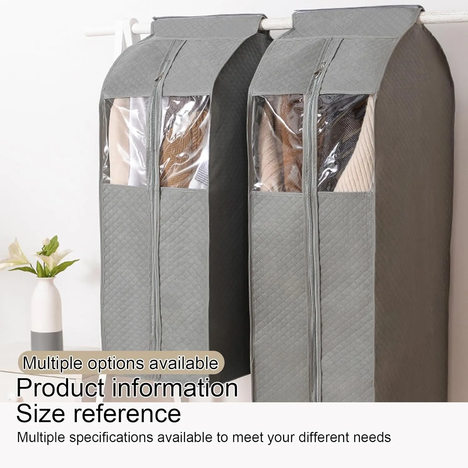 Garment Bags for Hanging Clothes, Coat Covers for Closet with Metal Zipper and Transparent Window, Suitable for Coats, Suits, Dresses(Beige,30x52x110cm x20x43in)