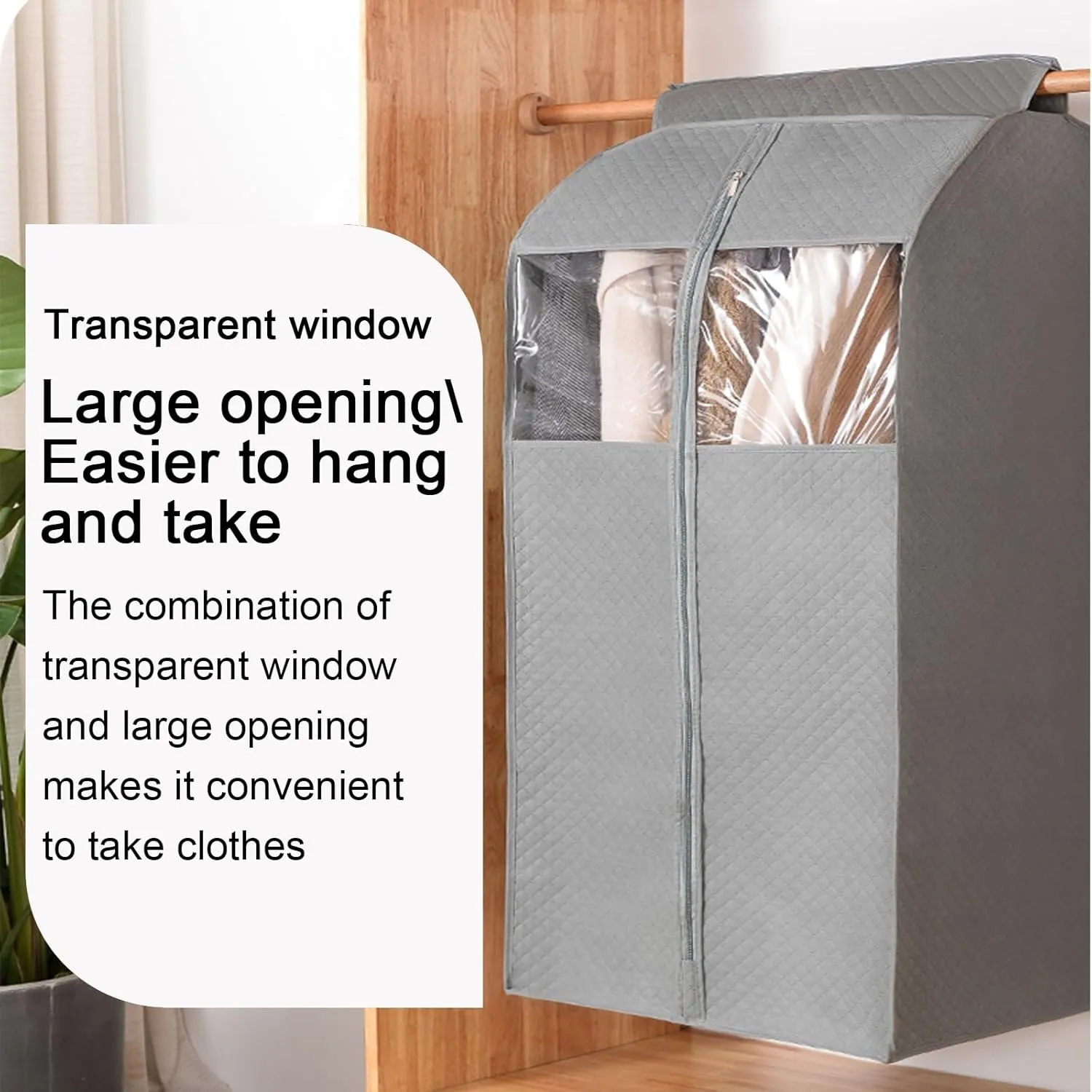 Garment Bags for Hanging Clothes, Coat Covers for Closet with Metal Zipper and Transparent Window, Suitable for Coats, Suits, Dresses(Beige,30x52x110cm x20x43in)