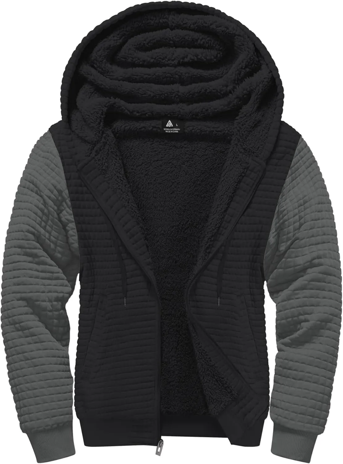 GEEK LIGHTING Mens Fleece Lined Hoodies Zip Up Waffle Knit Thicken Hooded Sweatshirts Winter Jackets