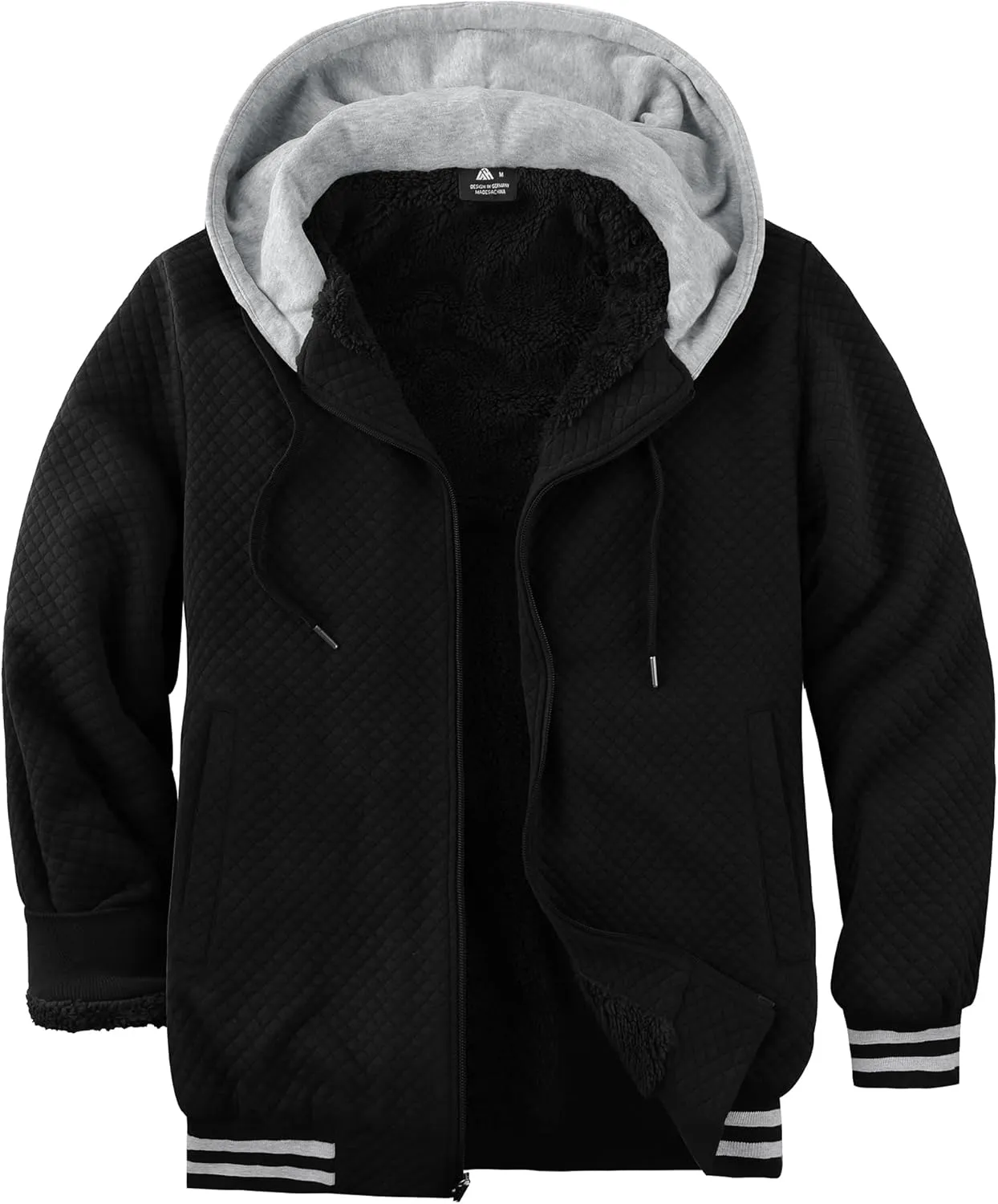 GEEK LIGHTING Mens Fleece Lined Hoodies Zip Up Waffle Knit Thicken Hooded Sweatshirts Winter Jackets