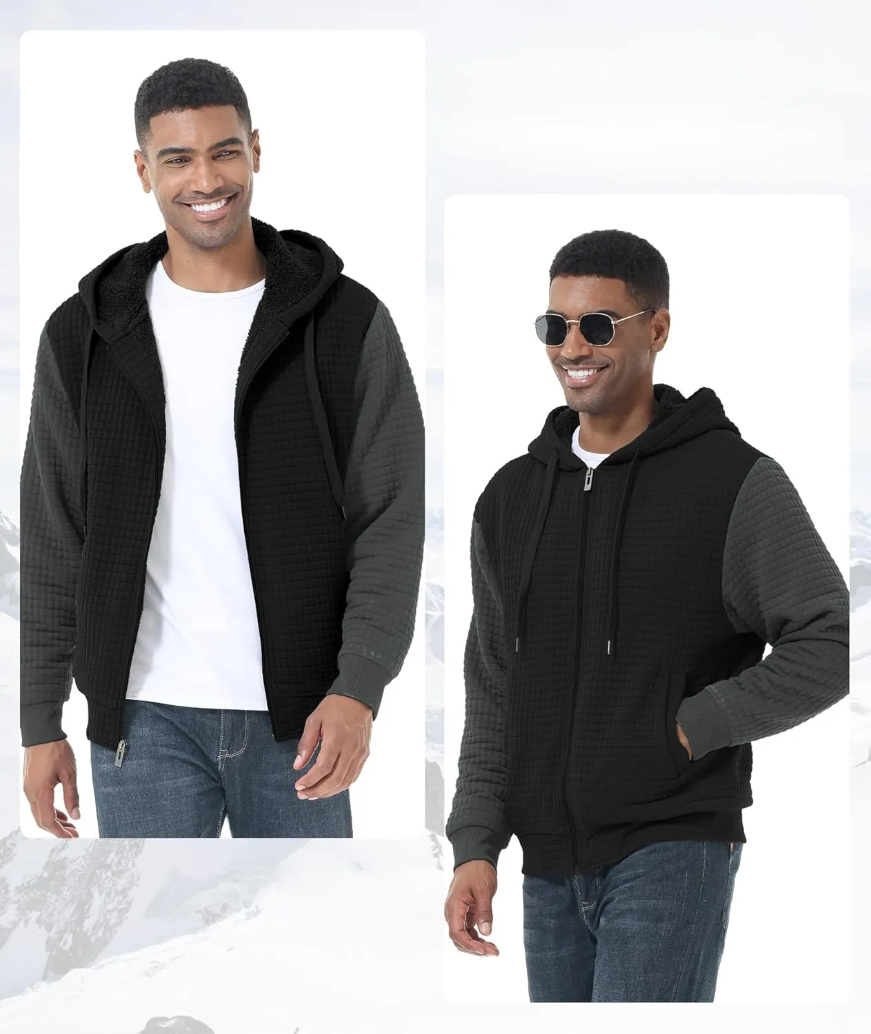 GEEK LIGHTING Mens Fleece Lined Hoodies Zip Up Waffle Knit Thicken Hooded Sweatshirts Winter Jackets