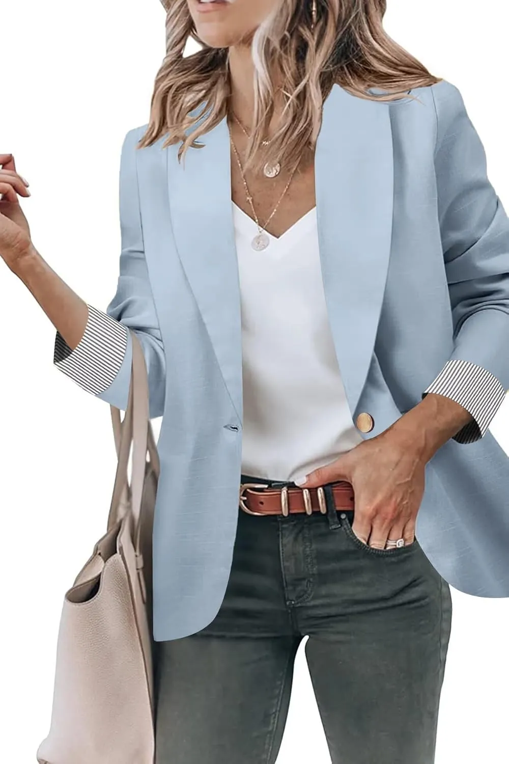 Genhoo Blazer Jackets for Women Open Front Long Sleeve Work Office Casual Blazers with Pockets S-2XL