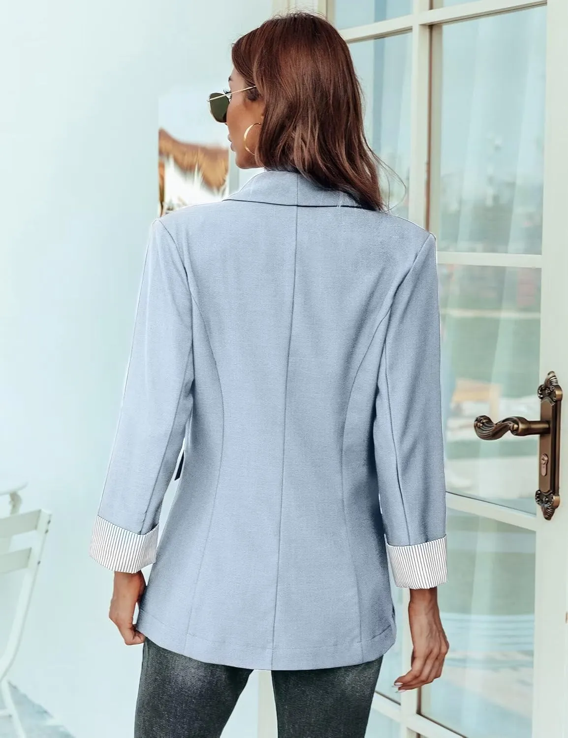 Genhoo Blazer Jackets for Women Open Front Long Sleeve Work Office Casual Blazers with Pockets S-2XL