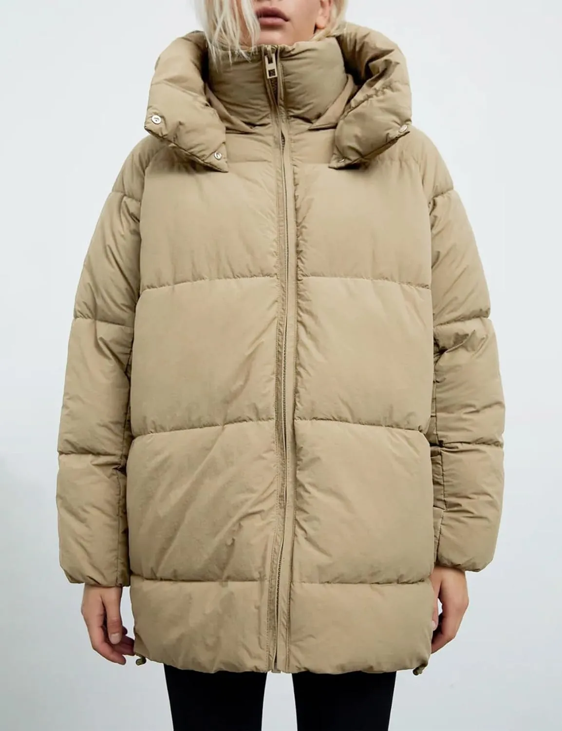 Gihuo Womens Quilted Puffer Coat Hoodie Winter Oversized Mid-Length Padded Down Jacket Warm Heavyweight Bubble Outerwear