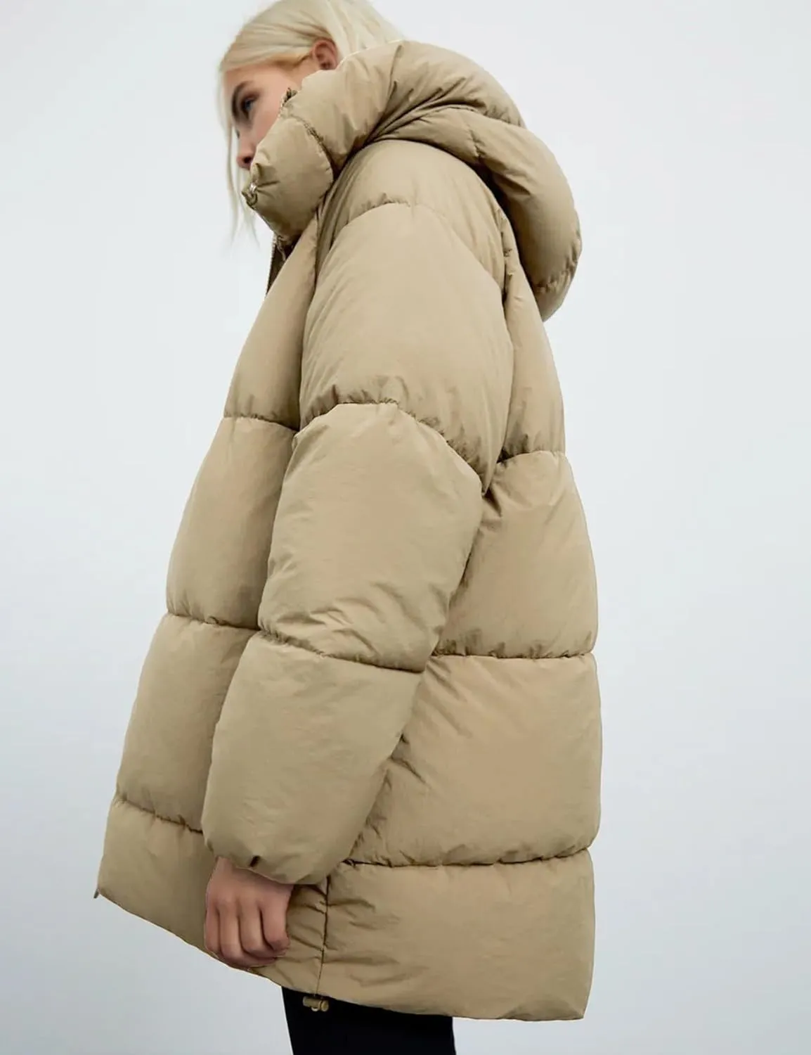 Gihuo Womens Quilted Puffer Coat Hoodie Winter Oversized Mid-Length Padded Down Jacket Warm Heavyweight Bubble Outerwear