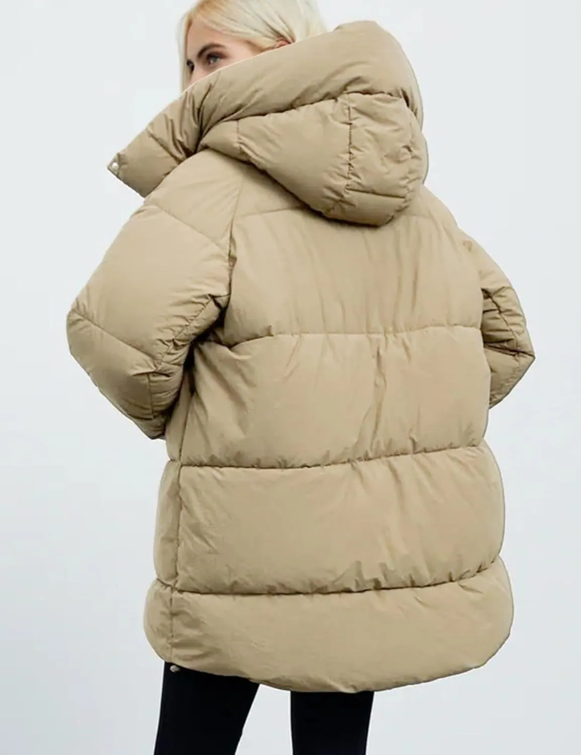 Gihuo Womens Quilted Puffer Coat Hoodie Winter Oversized Mid-Length Padded Down Jacket Warm Heavyweight Bubble Outerwear