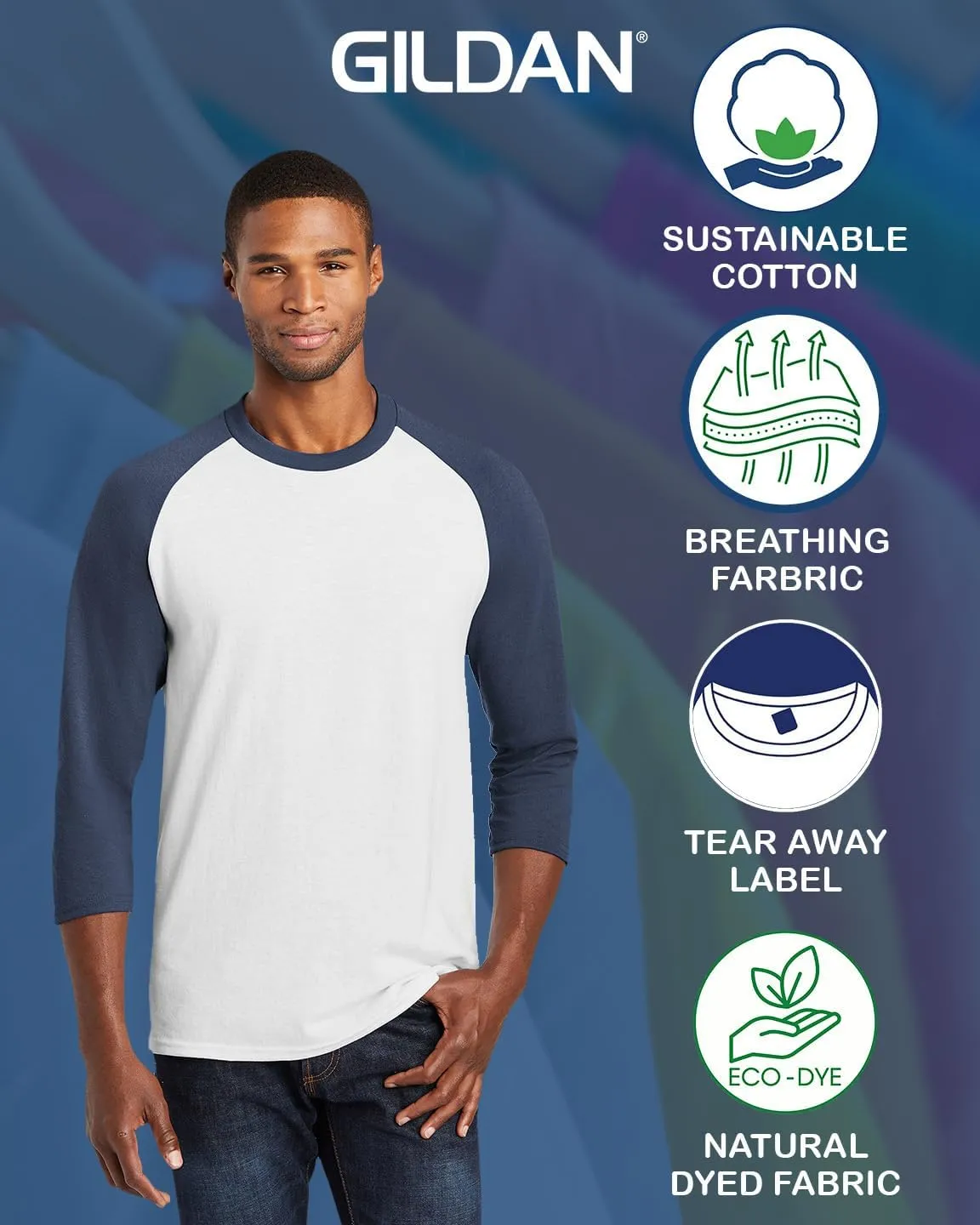 Gildan G570 3/4-Sleeve Raglan T-Shirts, Bulk Undershirts for Men Multipack - Create Color Pack Men 5700 Cotton Shirt