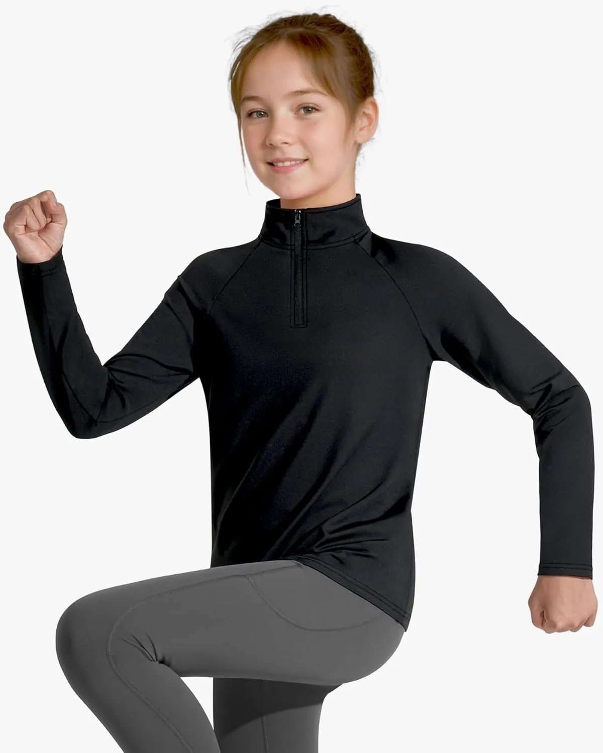 Girls Long Sleeve Shirts Quick Dry Athletic Tops Quarter Zip Pullover Kids Teens Sportswear for Golf Yoga Tennis 5-14 Years