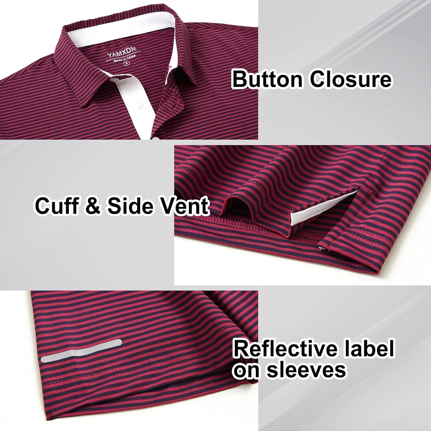 Golf Shirts for Men - Moisture Wicking Short Sleeve Performance Sport Casual Striped Collared Mens Polo Shirt