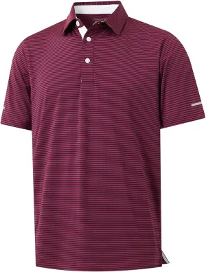 Golf Shirts for Men - Moisture Wicking Short Sleeve Performance Sport Casual Striped Collared Mens Polo Shirt