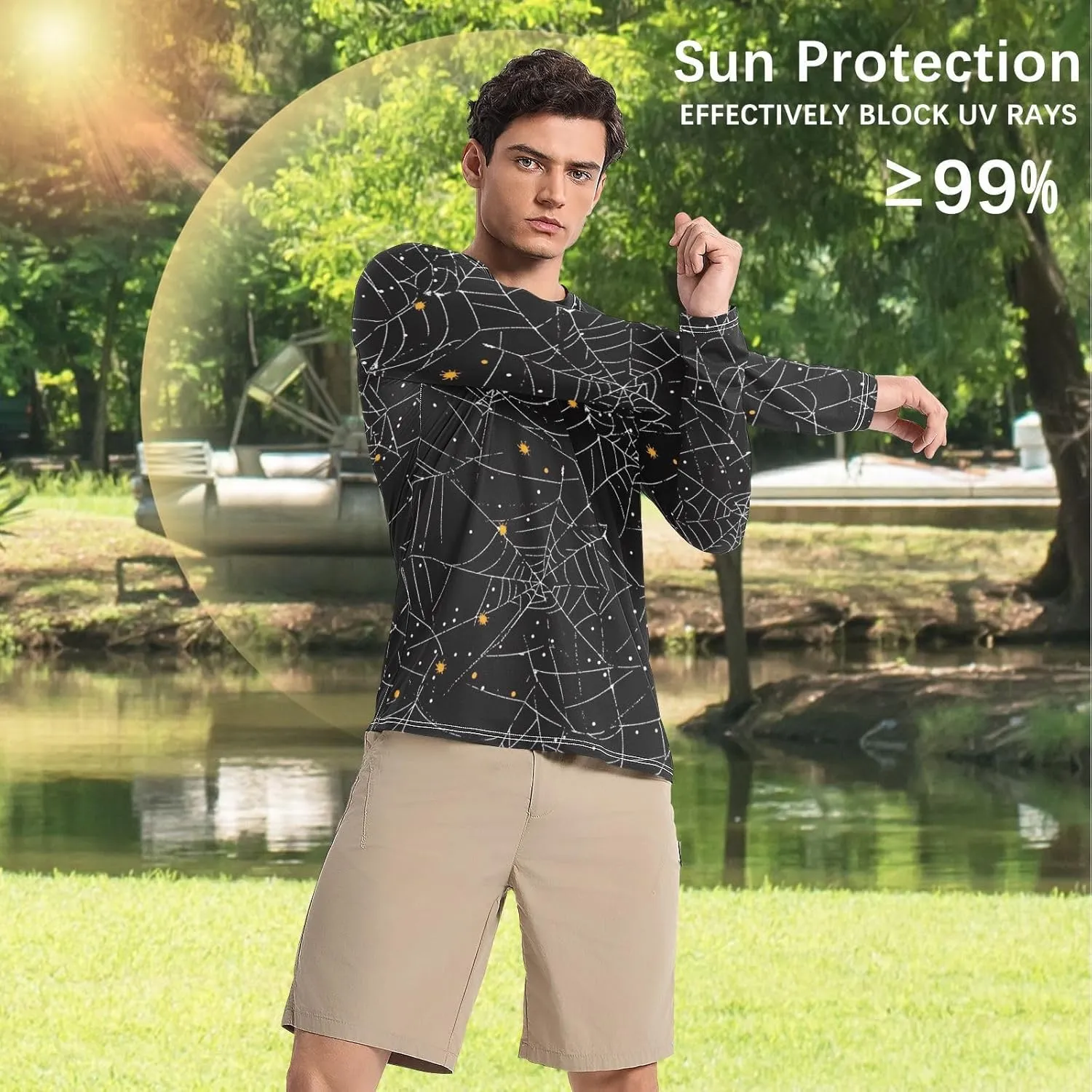 Gradient Iridescent Glitter Men's Sun Protection Shirts UPF 50  Long Sleeve Rash Guard Swim Beach Shirt Quick Dry