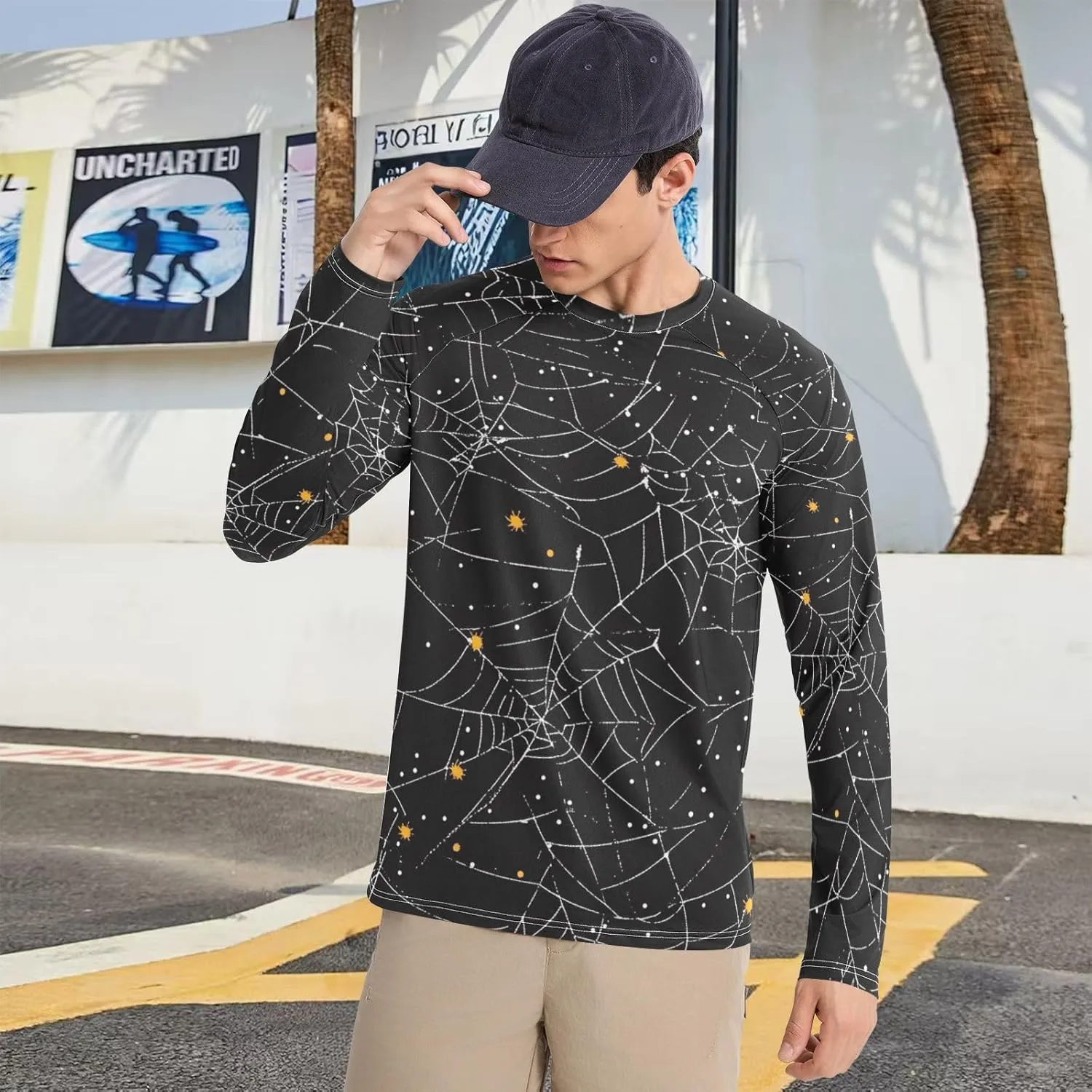 Gradient Iridescent Glitter Men's Sun Protection Shirts UPF 50  Long Sleeve Rash Guard Swim Beach Shirt Quick Dry
