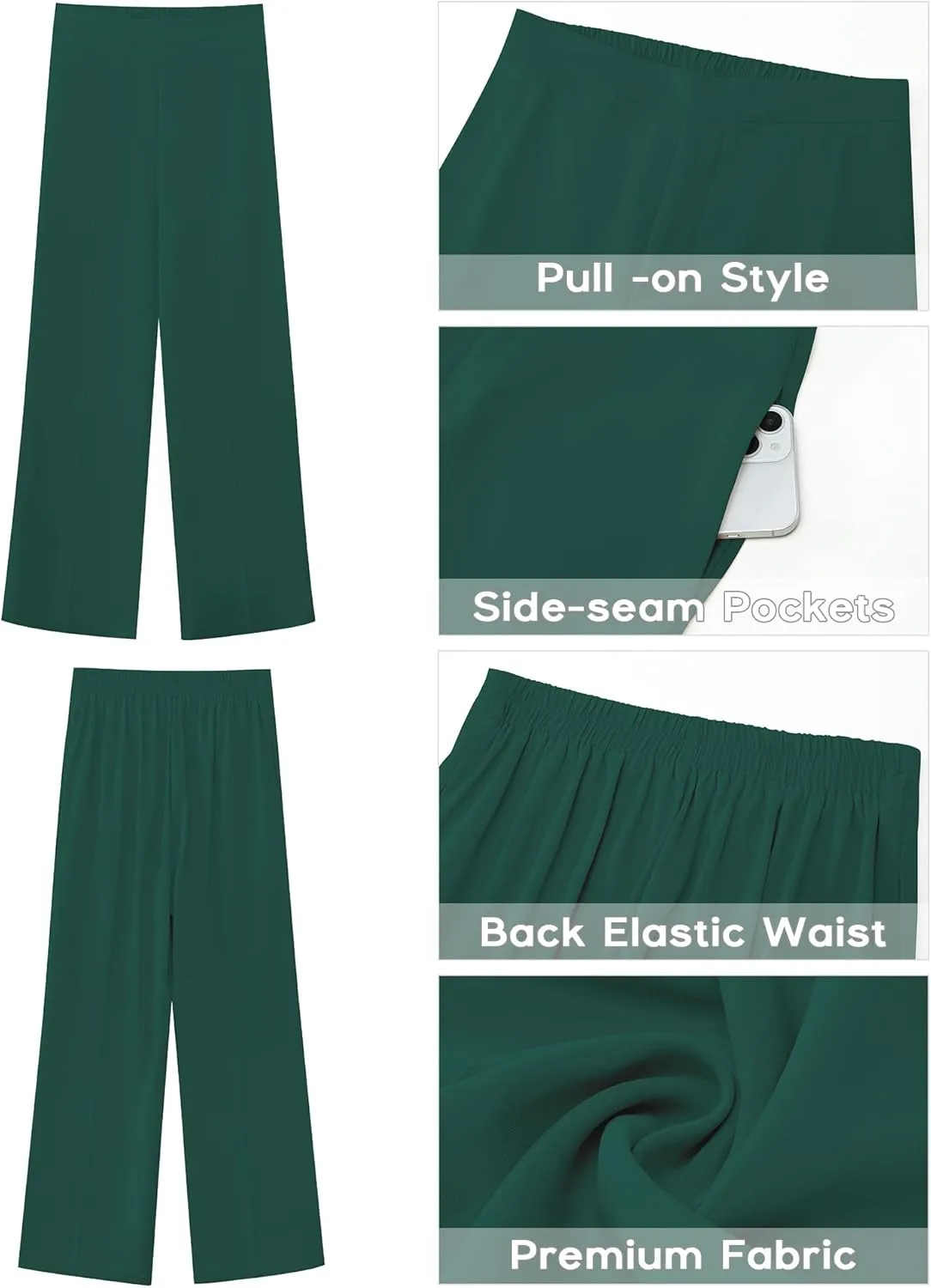 GRAPENT Wide Leg Dress Pants Women High Waisted Pull On Business Casual Work Pants Elastic Waist Dressy Trousers Pockets