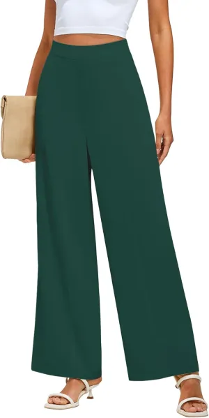 GRAPENT Wide Leg Dress Pants Women High Waisted Pull On Business Casual Work Pants Elastic Waist Dressy Trousers Pockets