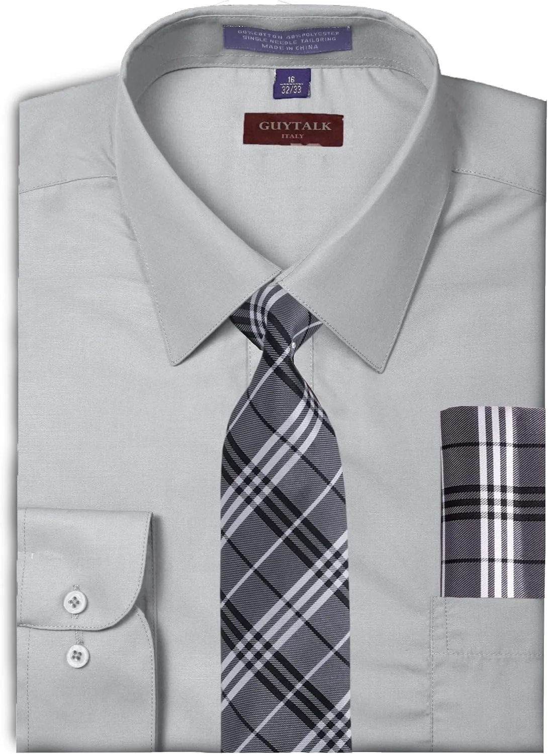 Guytalk Mens Dress Shirt with Matching Tie and Handkerchief(30 Colors, XS-5XL)