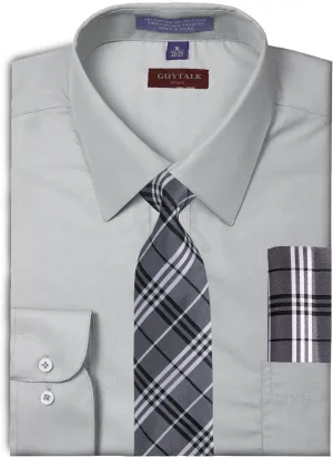 Guytalk Mens Dress Shirt with Matching Tie and Handkerchief(30 Colors, XS-5XL)