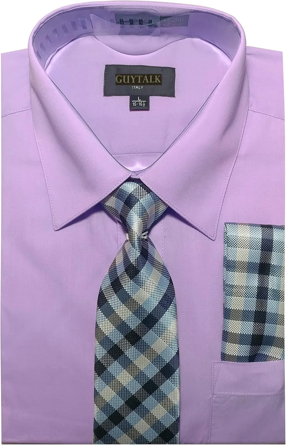 Guytalk Mens Dress Shirt with Matching Tie and Handkerchief(30 Colors, XS-5XL)