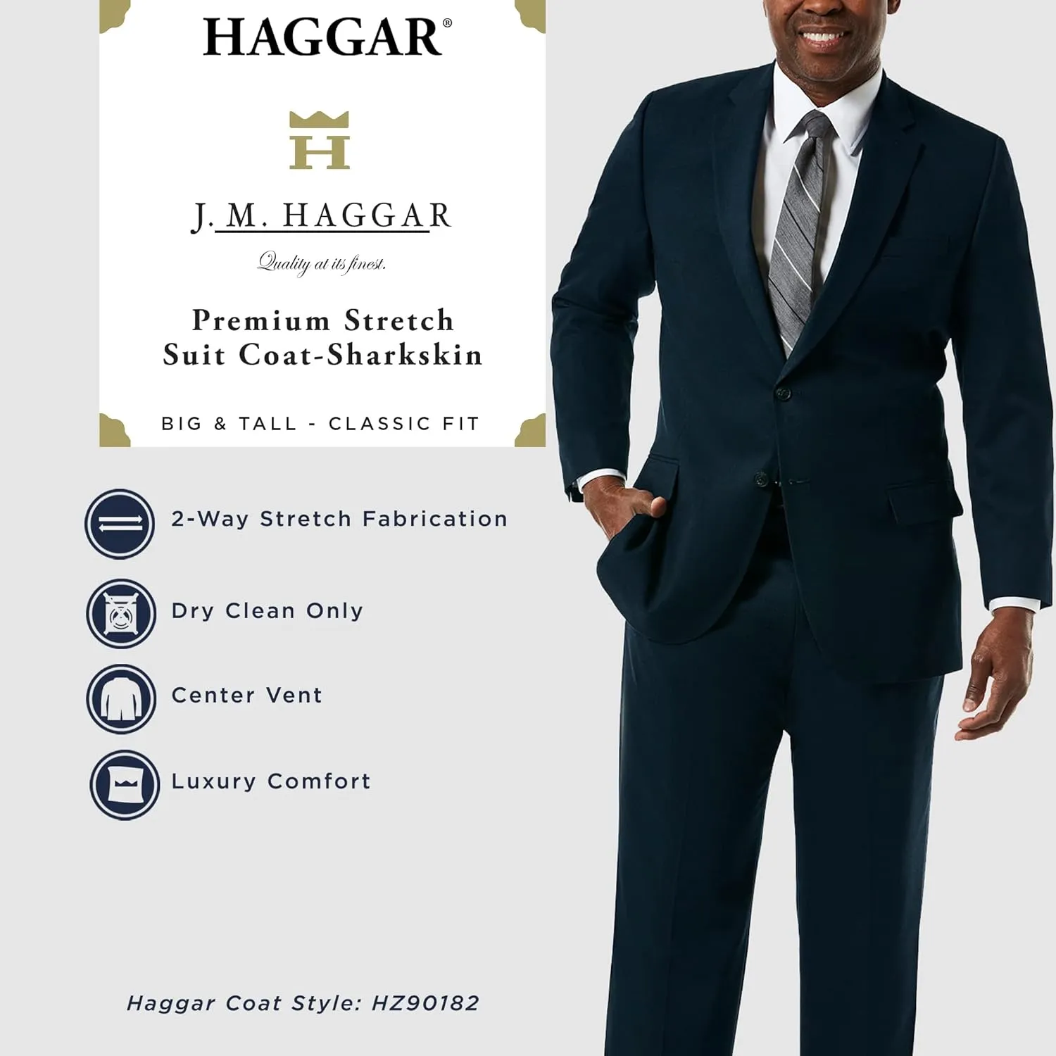 Haggar Men's JMH Premium Stretch Tailored Fit Suit Separate Pants and Jackets (Big & Tall Sizes)