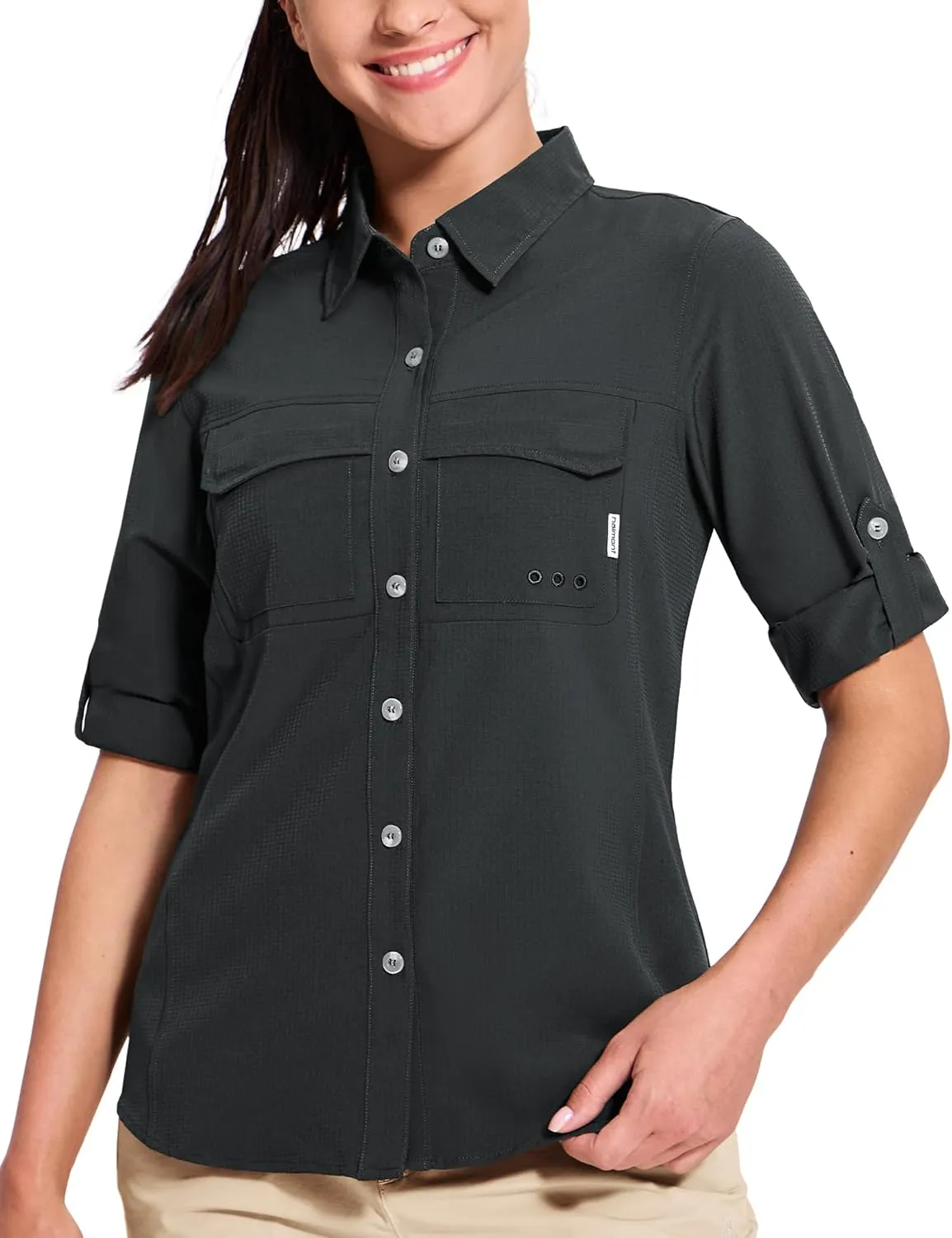 Haimont Women's Travel Hiking Fishing Button Down Shirt, UPF 50  UV Long Sleeve Sun Shirts for Outdoor Camping Sailing
