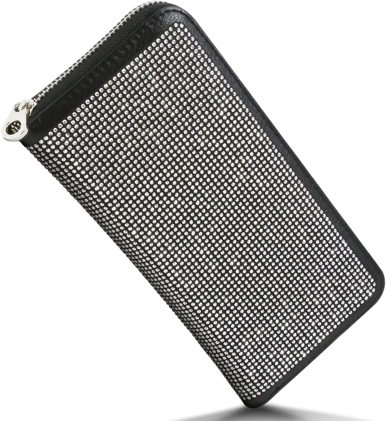 HANDBAG EXPRESS Bling Rhinestone Zip Around Wallet for Women Purse (7345 Black)