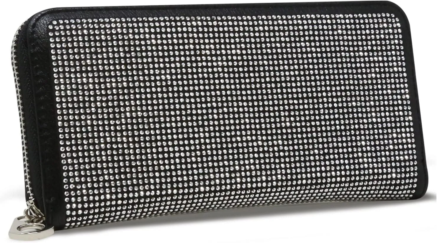 HANDBAG EXPRESS Bling Rhinestone Zip Around Wallet for Women Purse (7345 Black)
