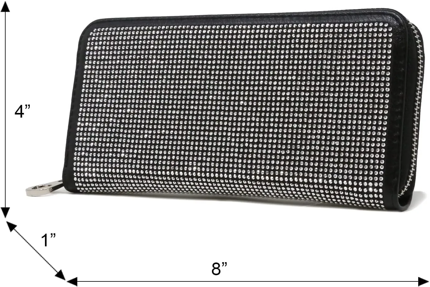 HANDBAG EXPRESS Bling Rhinestone Zip Around Wallet for Women Purse (7345 Black)