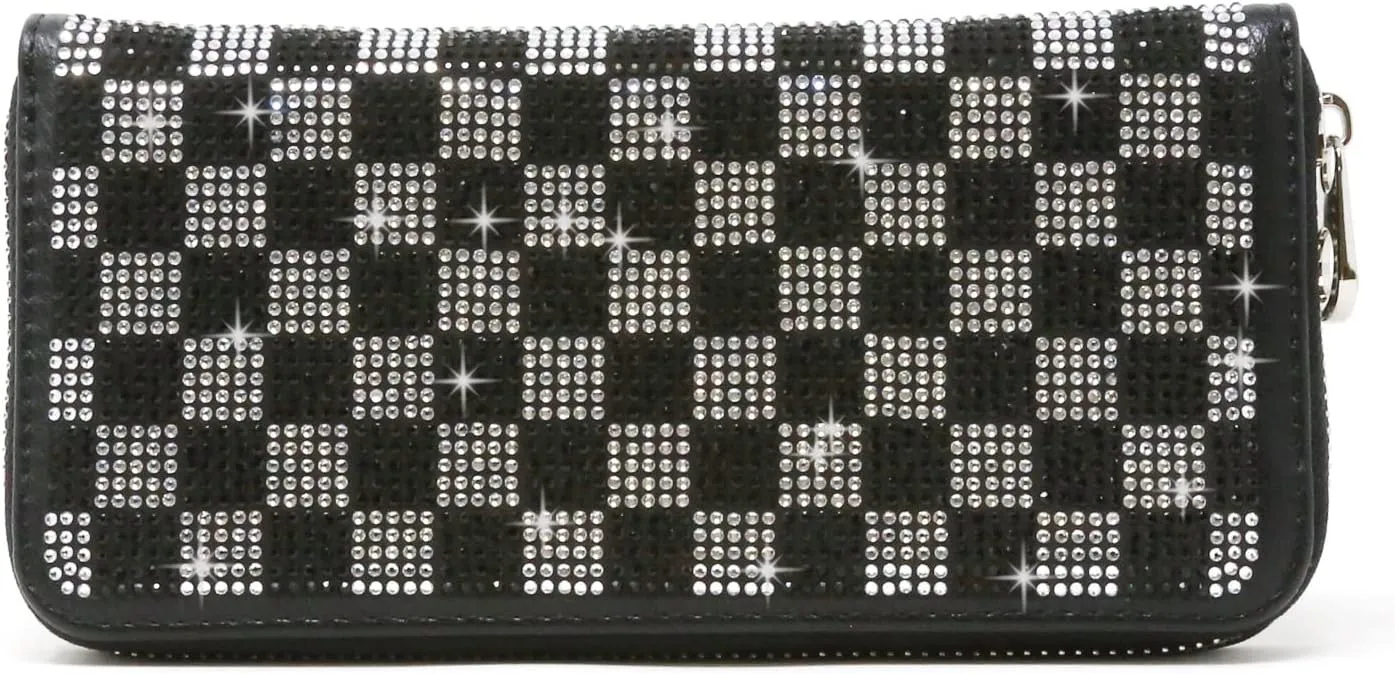 HANDBAG EXPRESS Bling Rhinestone Zip Around Wallet for Women Purse (7355 Black)