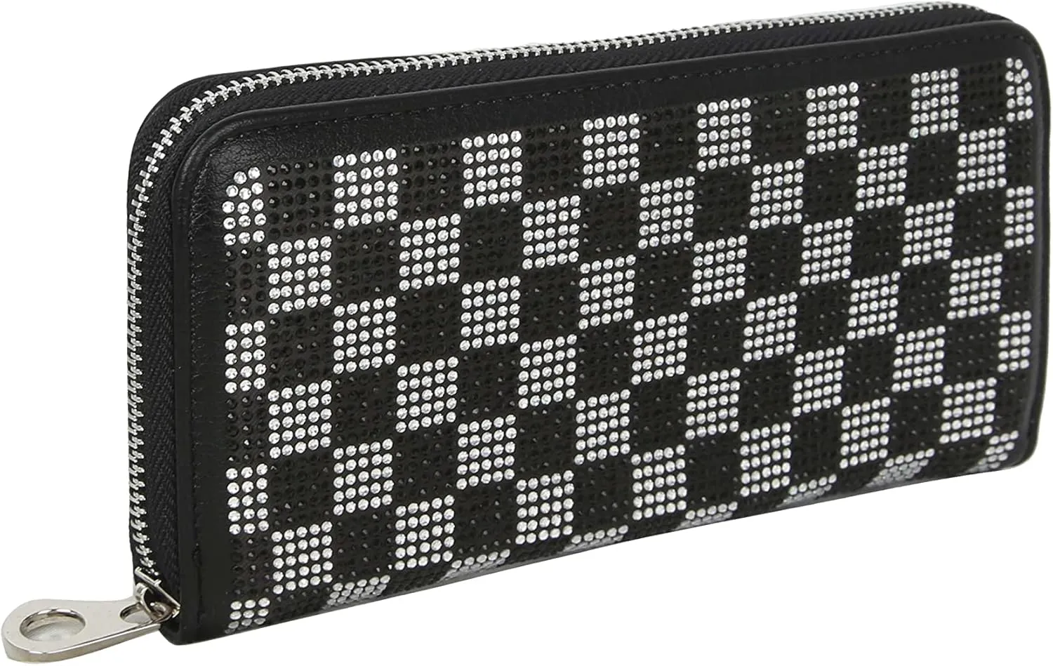 HANDBAG EXPRESS Bling Rhinestone Zip Around Wallet for Women Purse (7355 Black)