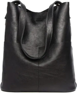 Handbags Genuine Leather Women Shoulder Bag - Fashionable Bucket Bag for Ladies - Stylish Crossbody Handbag(Black)