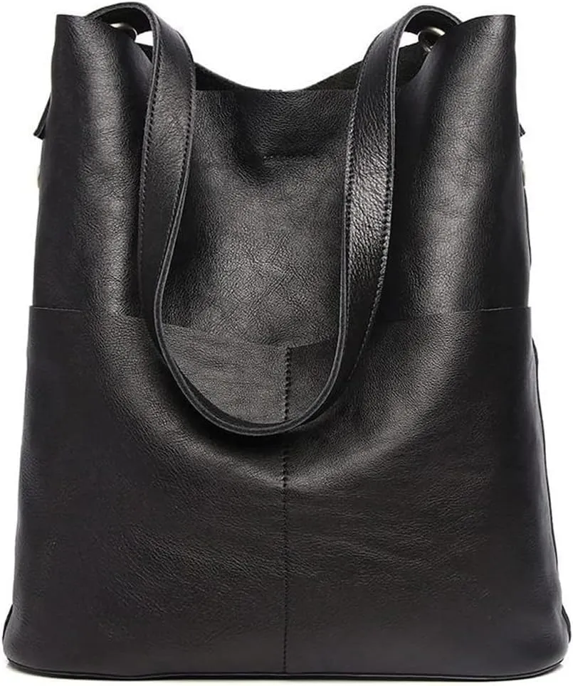 Handbags Genuine Leather Women Shoulder Bag - Fashionable Bucket Bag for Ladies - Stylish Crossbody Handbag(Black)