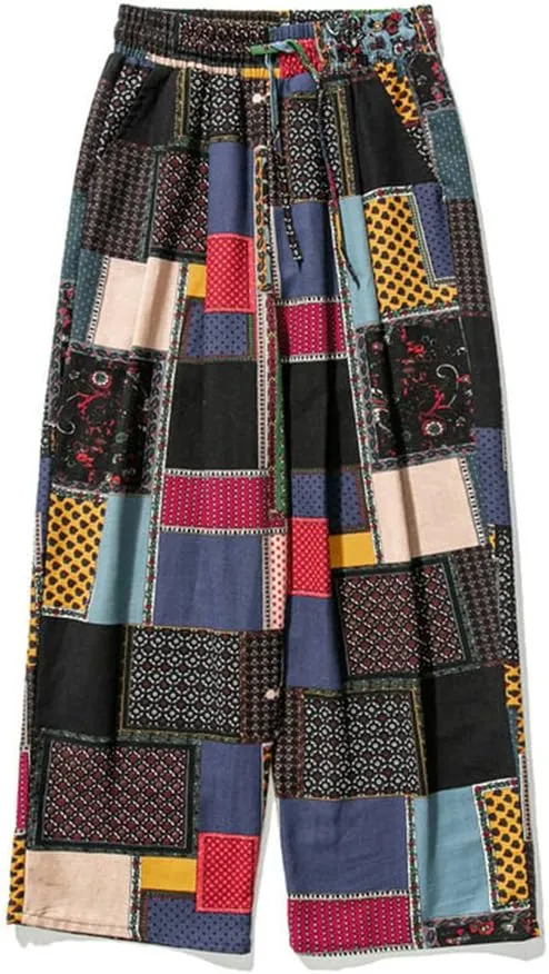 Harajuku Style Men's Harem Pants Wide Leg Straight Casual Patchwork Pants Loose Trousers