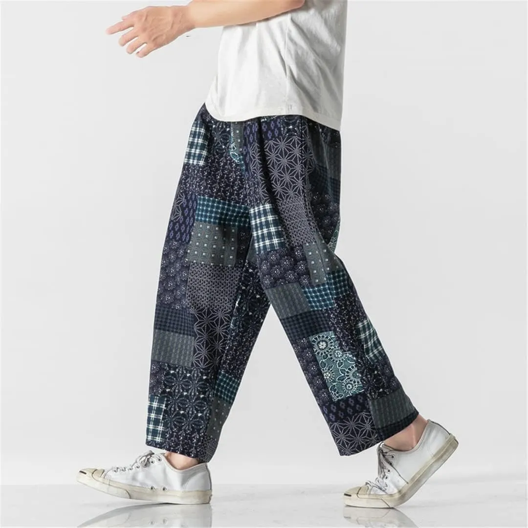 Harajuku Style Men's Harem Pants Wide Leg Straight Casual Patchwork Pants Loose Trousers