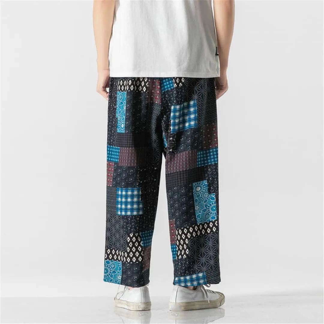 Harajuku Style Men's Harem Pants Wide Leg Straight Casual Patchwork Pants Loose Trousers