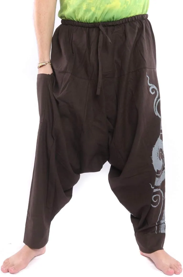 Harem Pants  Cotton One Size, Unisex Boho Aladdin Baggy Trousers for Men & Women  Hippie Lounge Chic
