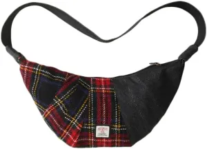 Harris Tweed Crescent Crossbody Bag for Women and Men, Tartan Wool & Denim Hobo Shoulder Bag, Vintage Travel Purse