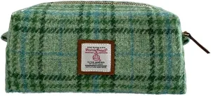 Harris Tweed Wool Cosmetic Bag, Large Capacity Scottish Tartan Handmade Makeup Organizer, Stain-Resistant Travel Toiletry Pouch for Women (Mint Green)