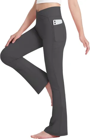 HASMES Girls Flare Leggings with Pockets Kids Bell Bottom High Waisted Flare Yoga Pants for Dance Activewear