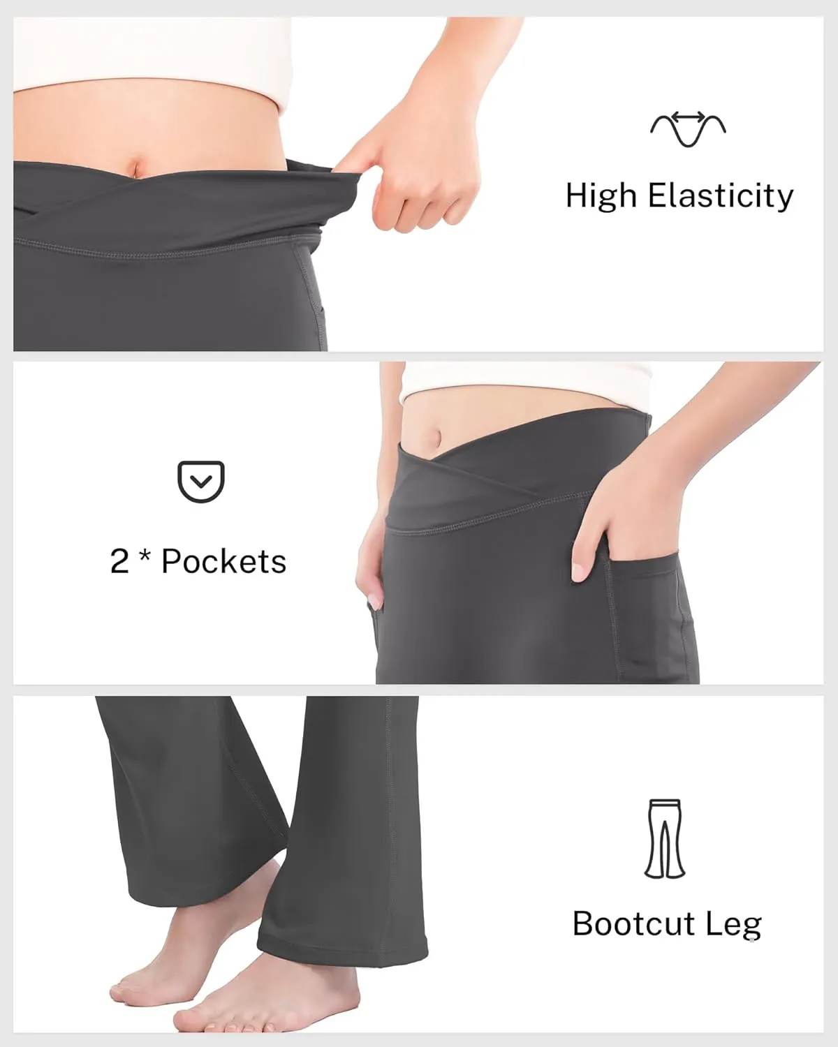 HASMES Girls Flare Leggings with Pockets Kids Bell Bottom High Waisted Flare Yoga Pants for Dance Activewear