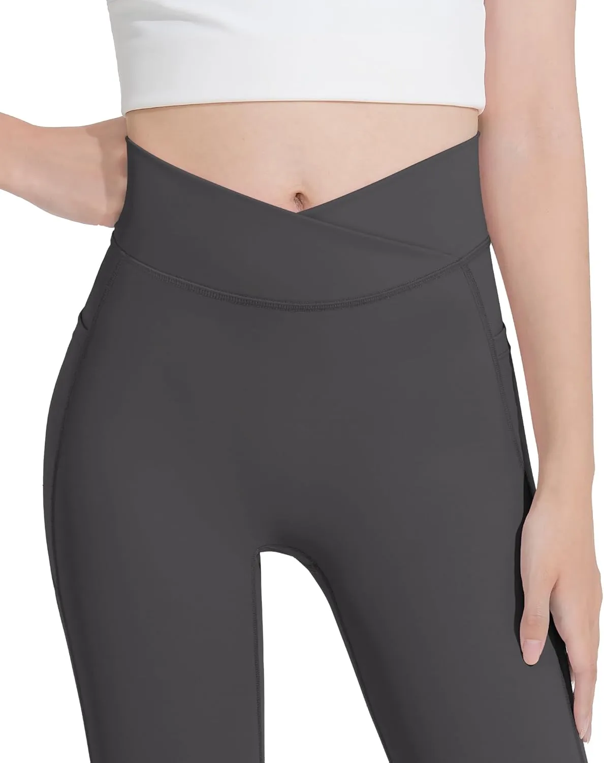 HASMES Girls Flare Leggings with Pockets Kids Bell Bottom High Waisted Flare Yoga Pants for Dance Activewear