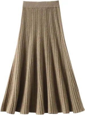 Hdhdeueh Women's Wool High Waist Pleated Skirt Elegant College Style Midi Skirt