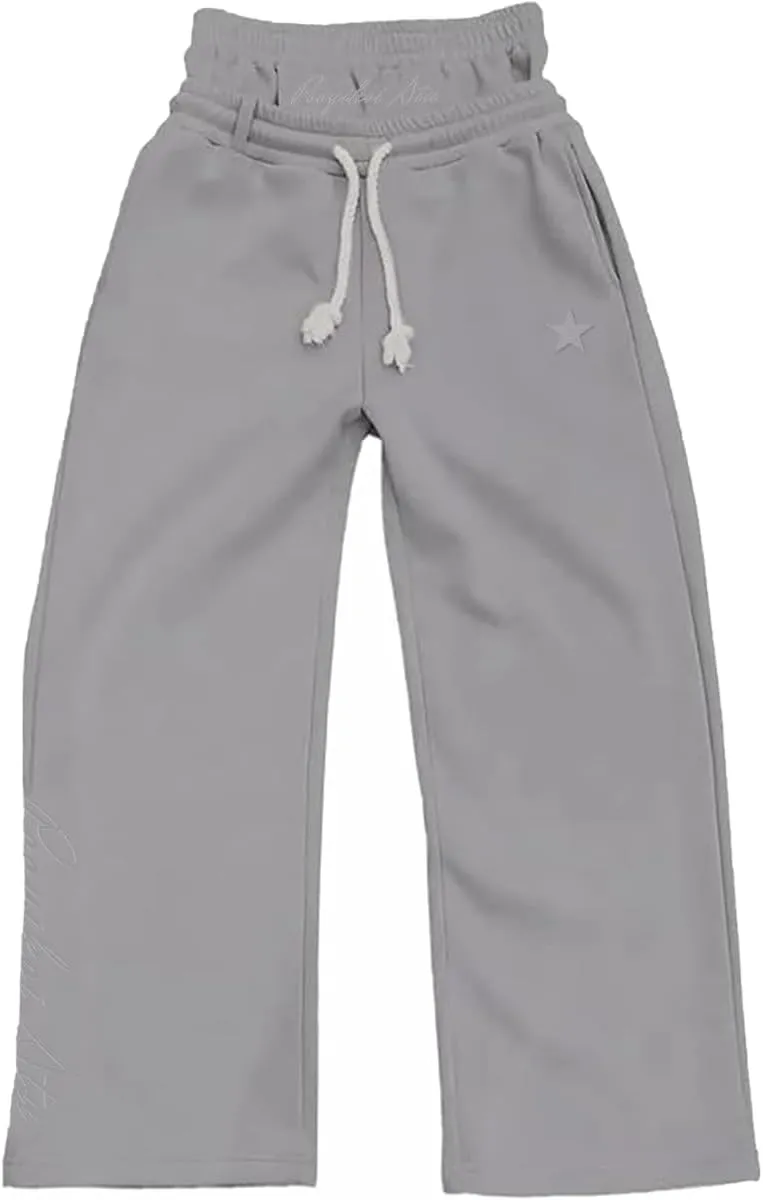 heyheyshine Double Waisted Sweatpants for Men Women Y2K Wide Leg Baggy Pants Drawstring Waist Pants Jogge Sweatpants