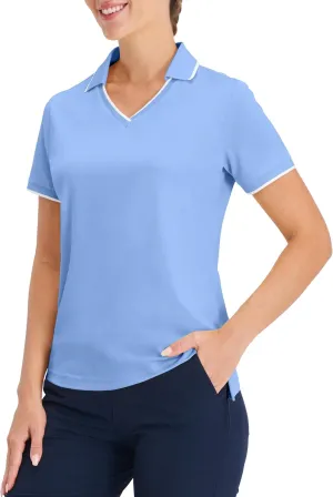 Hiverlay Women's Polo Golf Shirts Quick Dry UPF 50  V-Neck with Collar Lightweight Tennis Workout Tank Tops
