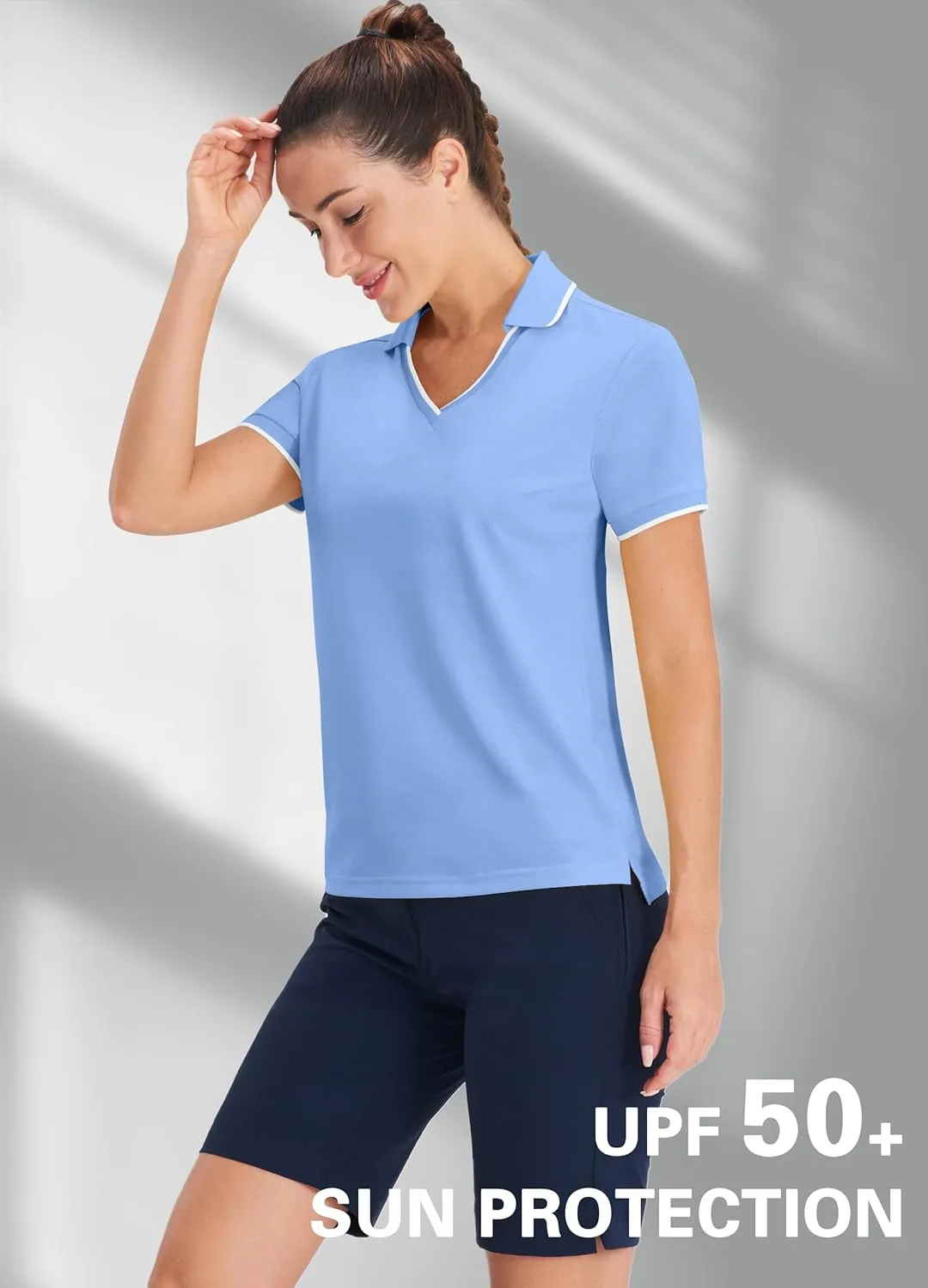 Hiverlay Women's Polo Golf Shirts Quick Dry UPF 50  V-Neck with Collar Lightweight Tennis Workout Tank Tops