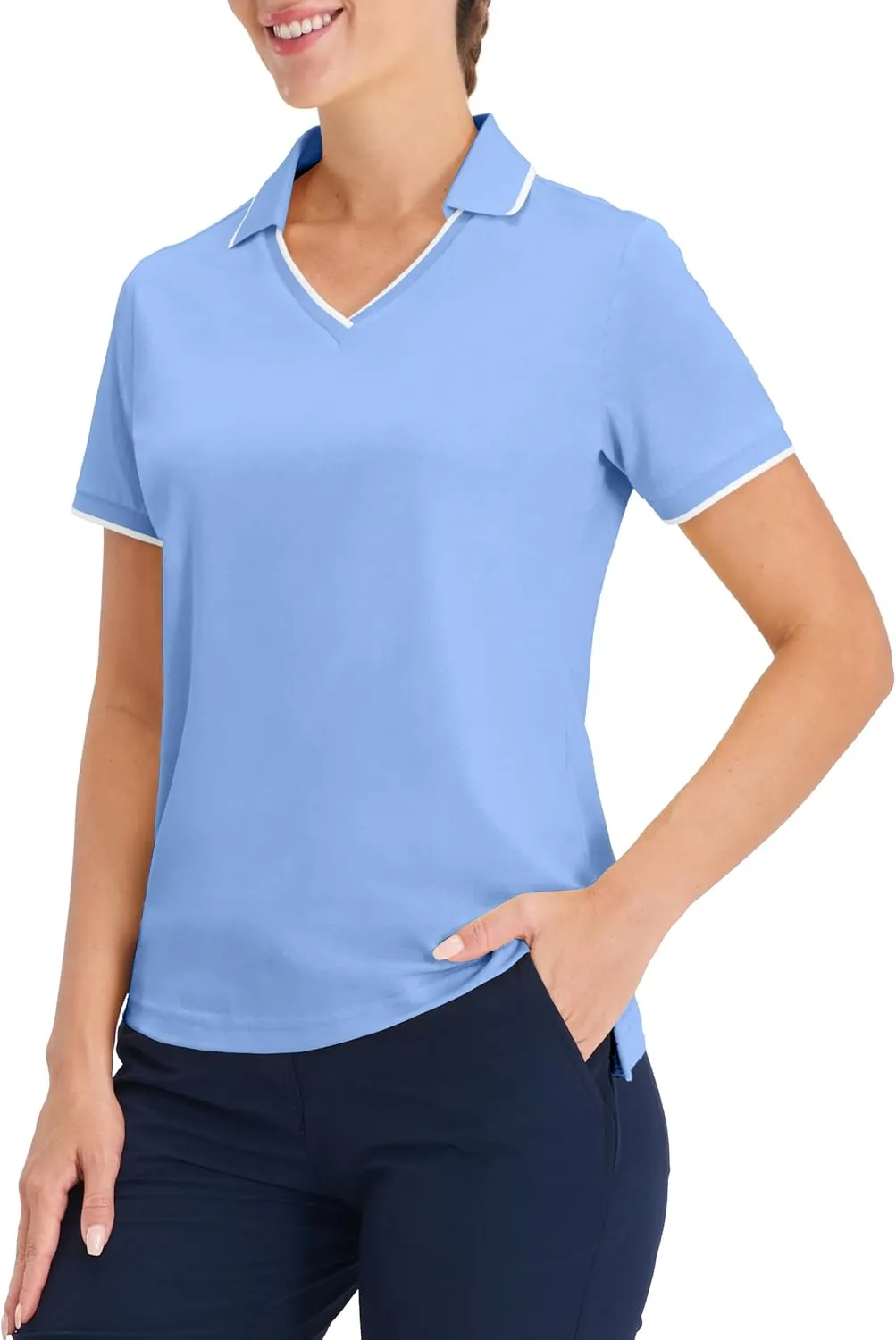 Hiverlay Women's Polo Golf Shirts Quick Dry UPF 50  V-Neck with Collar Lightweight Tennis Workout Tank Tops