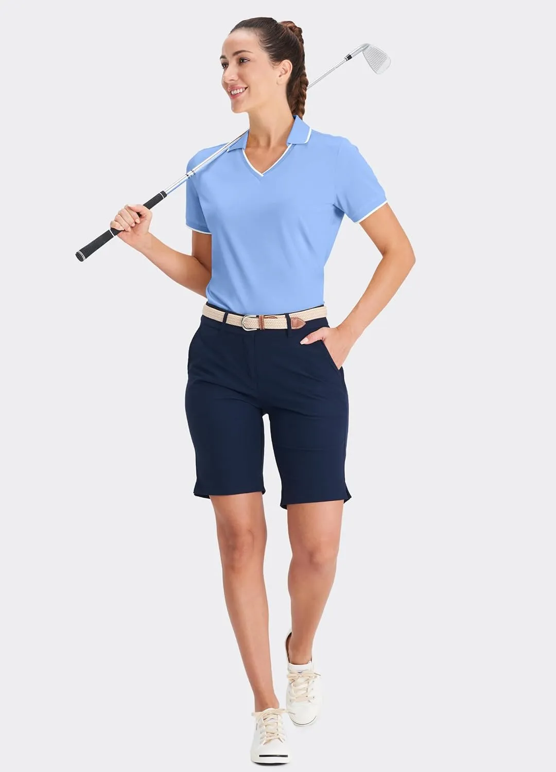 Hiverlay Women's Polo Golf Shirts Quick Dry UPF 50  V-Neck with Collar Lightweight Tennis Workout Tank Tops