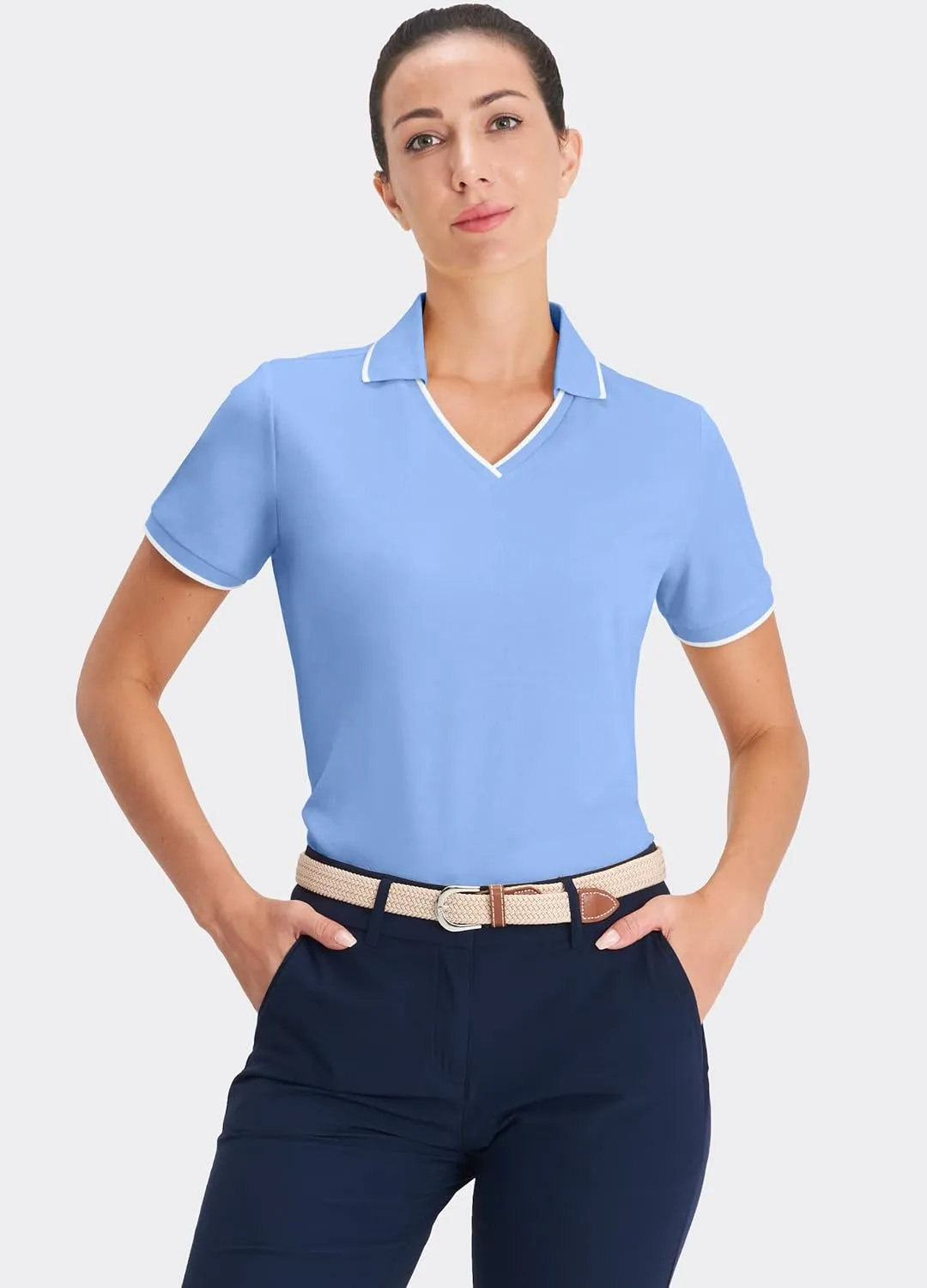 Hiverlay Women's Polo Golf Shirts Quick Dry UPF 50  V-Neck with Collar Lightweight Tennis Workout Tank Tops