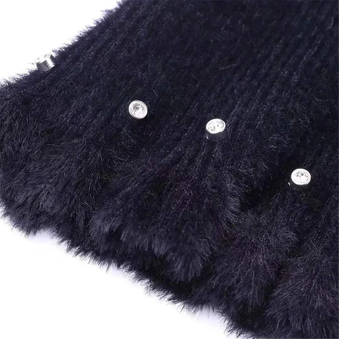 Hndudnff Women Wool Blended Pleated Skirt High Waist Thicken A-Line Midi Skirts Office Work Knitted Skirt
