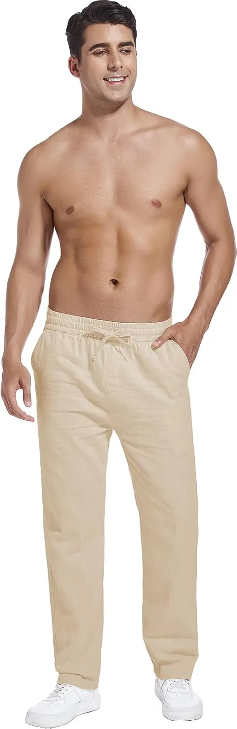 Hoerev Linen Cotton Casual Trousers - Breathe Easy with Lightweight Beach Shore Pants